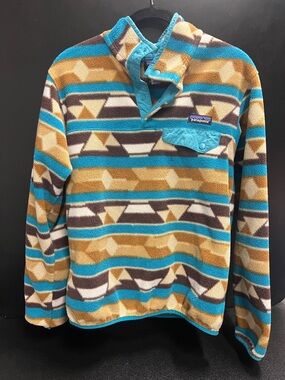Patagonia Snap-T Fleece Pullover - Turquoise, Tan, Brown, White